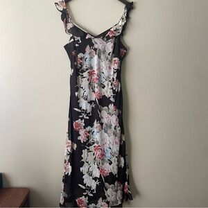 Jeunesse VTG Midi Floral Dress Women’s 14 Chocolate Brown Feminine Romantic